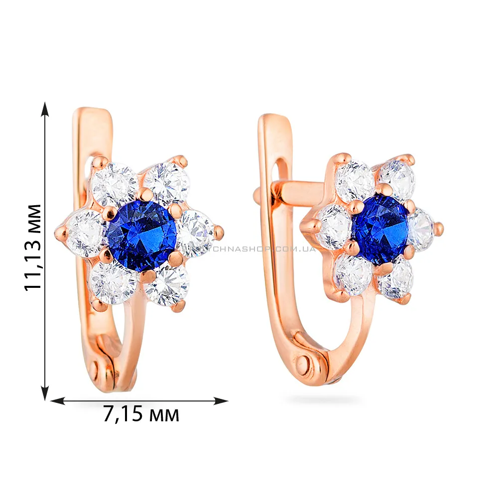 Детские золотые сережки «Цветочки» с фианитами (арт. 110154с) - 2 - цена