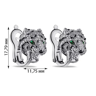 Срібні сережки Пантери з альпінітами і фіанітами (арт. 7502/9569аз)