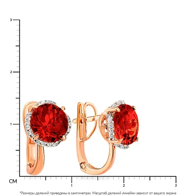 Сережки з червоного золота з кварцом і фіанітами (арт. 110332ПкГ)