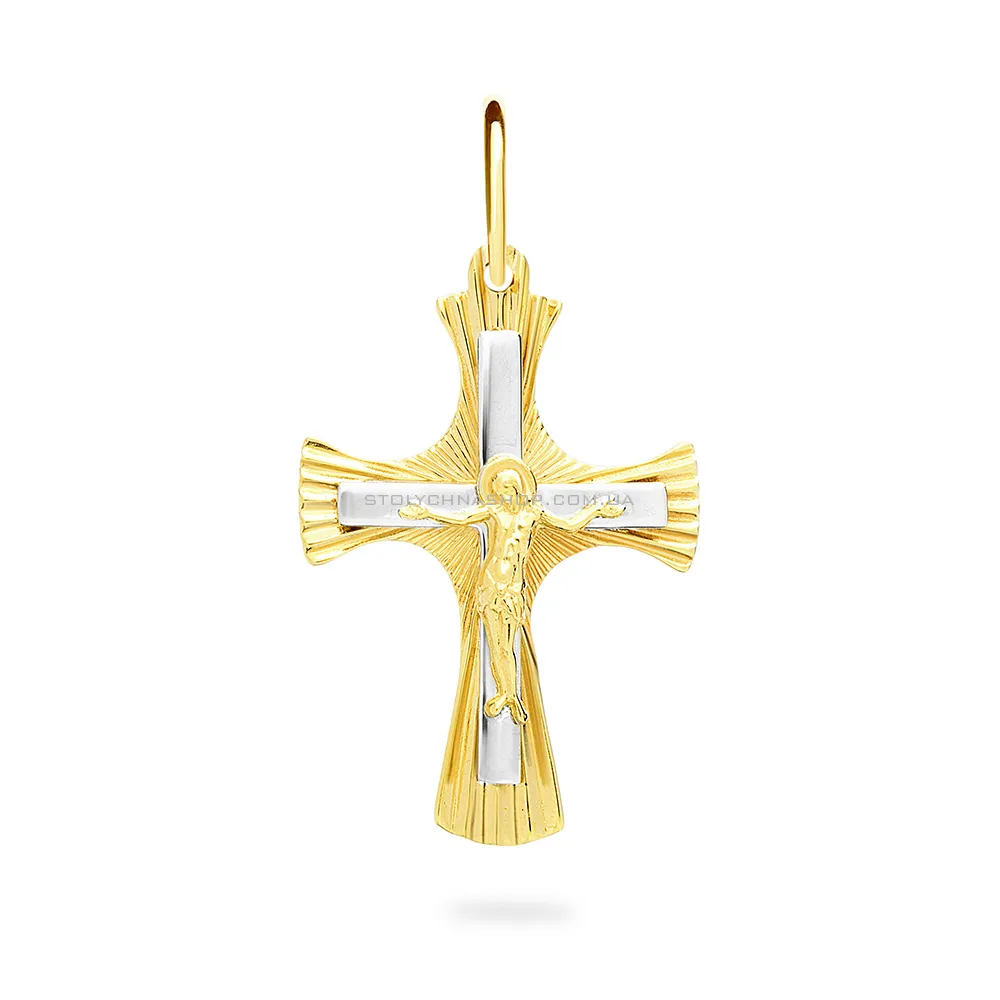 Крестик из желтого и белого золота с распятием (арт. 506002жб)