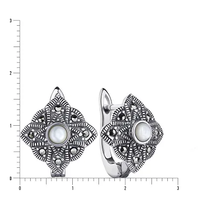 Сережки срібні з перламутром і марказитами (арт. 7402/4087мркп)