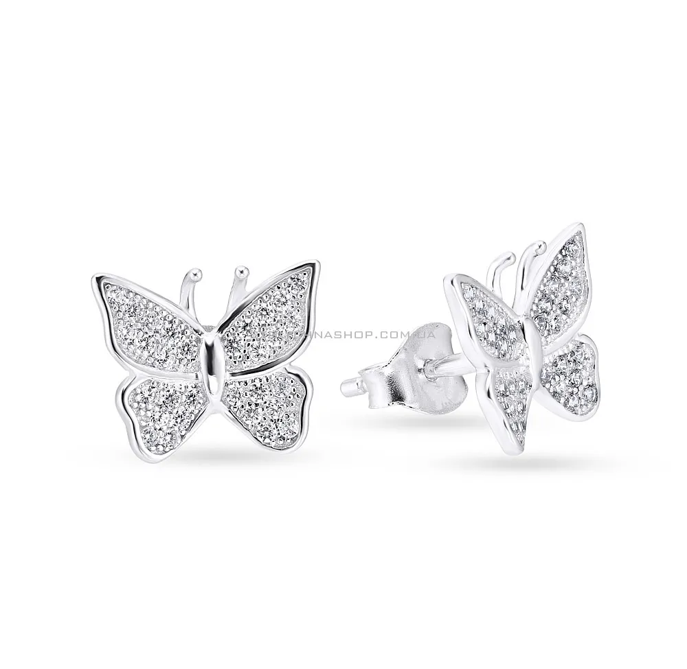 Срібні сережки пусети «Метелики» з фіанітами (арт. 7518/5391) - цена