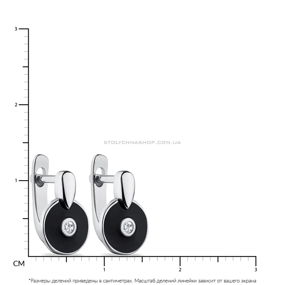 Срібні сережки з фіанітами і з чорною емаллю  (арт. 7502/4748еч) - 2 - цена