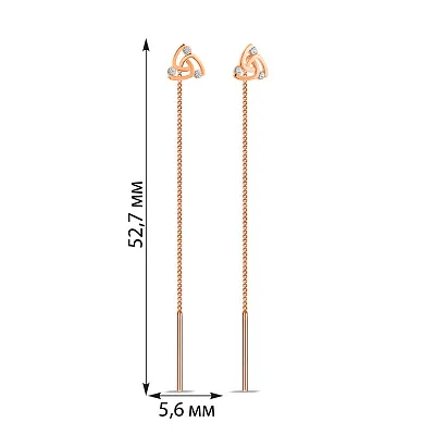 Золотые серьги протяжки с фианитами (арт. 1091117)