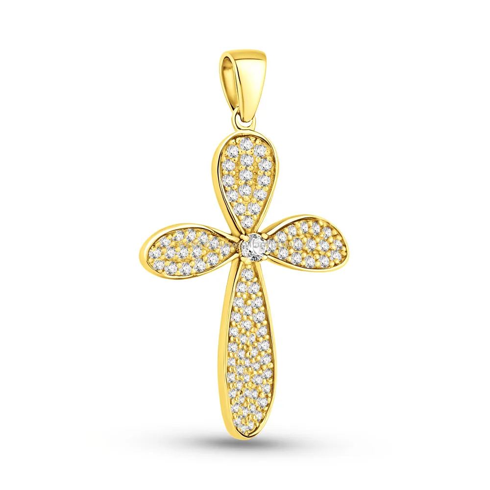 Хрестик з жовтого золота з розсипом каміння (арт. 423437ж) - цена