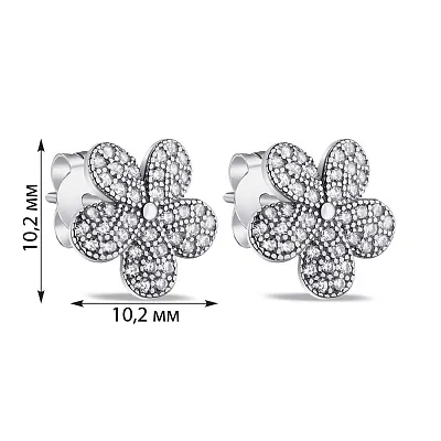 Срібні сережки-пусети Квіти з фіанітами (арт. 7518/6509)