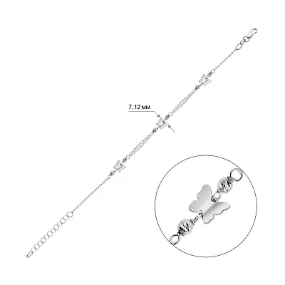 Золотой браслет &quot;Бабочки&quot; в белом цвете металла (арт. 325425б)