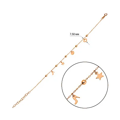 Браслет з червоного золота з підвісками (арт. 324870П4)