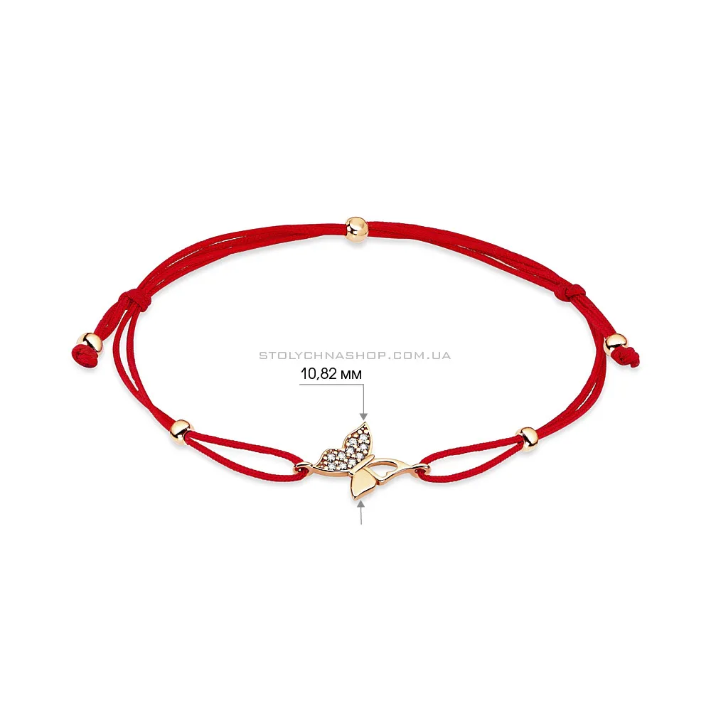 Браслет «Бабочка» с красной нитью с золотыми вставками (арт. 325043) - 2 - цена