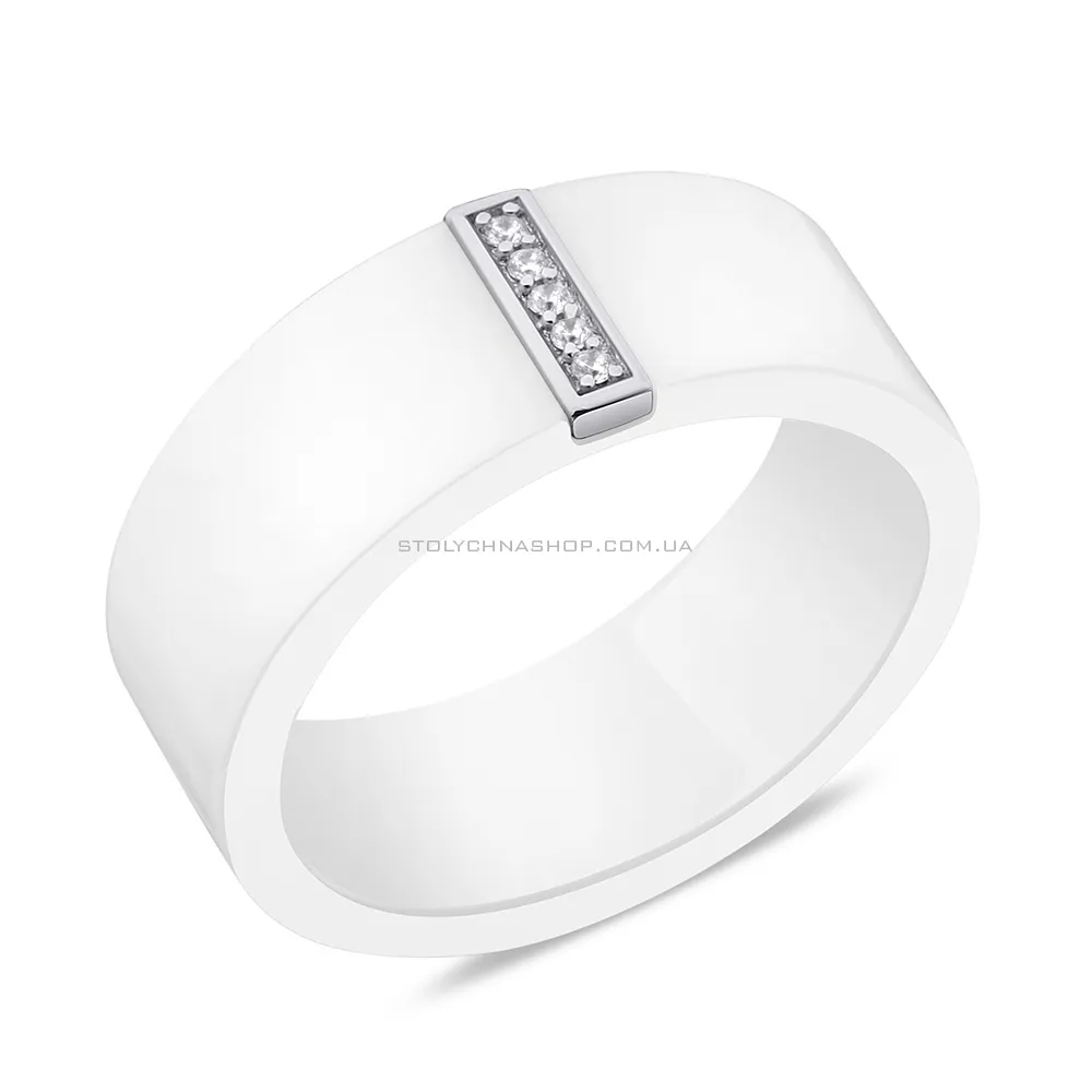 Кольцо из белой керамики и серебра с фианитами (арт. 7501/К2ФК1/1015-18) - цена