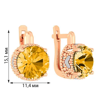 Сережки з червоного золота з цитрином (арт. 110474Пц)