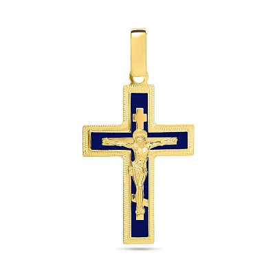 Крестик из желтого золота с распятием и эмалью (арт. 541131жнсш)