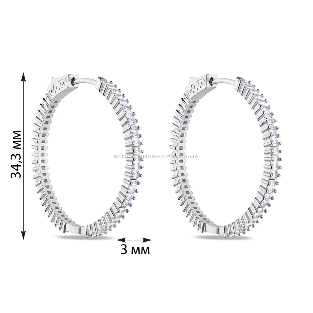Срібні сережки-кільця з квадратними фіанітами  (арт. 7502/4738/35) - 2 - цена