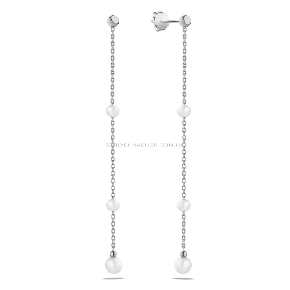 Золоті сережки-підвіски з перлами  (арт. 106808бпрлб) - цена