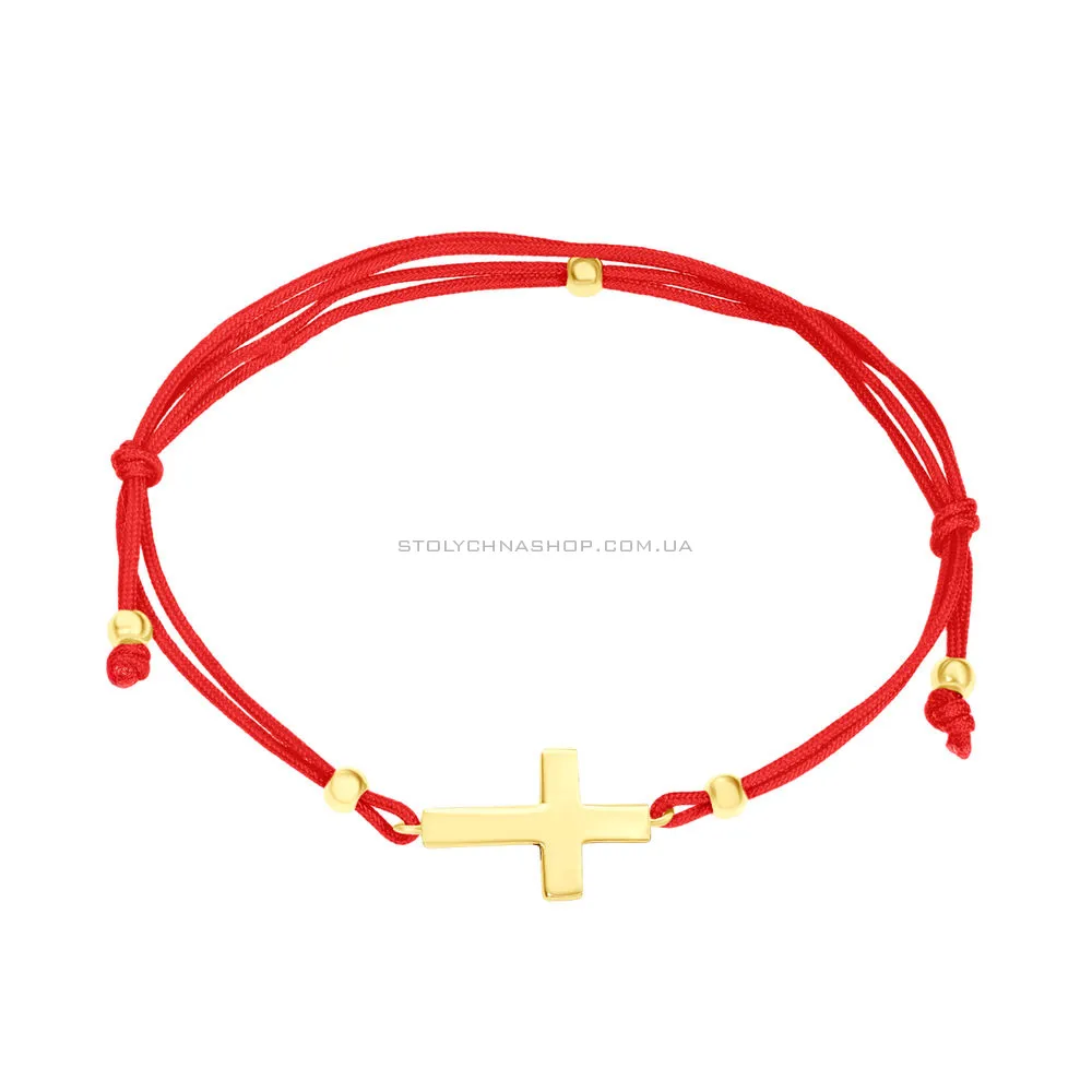 Браслет «Крестик» с красной нитью и золотыми вставками (арт. 324329ж)