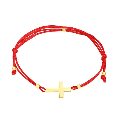 Браслет «Хрестик» з червоною ниткою з золотими вставками (арт. 324329ж)