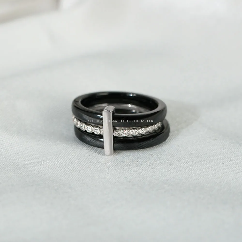 Керамическое кольцо с серебром и дорожкой из фианитов  (арт. 7501/1629ч005)