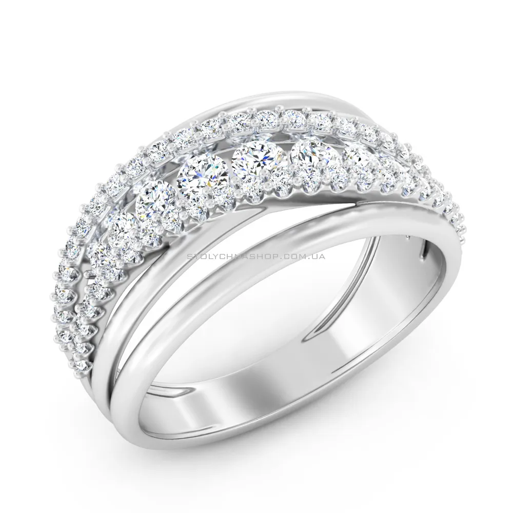 Широкое кольцо из белого золота с бриллиантами  (арт. К011601060б) - цена