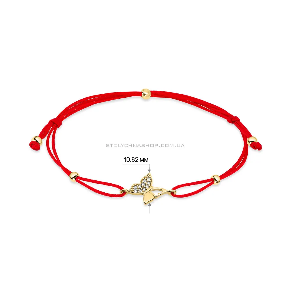 Браслет «Метелик» на червоній нитці з золотими вставками (арт. 325043ж)