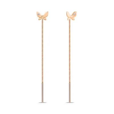 Сережки-протяжки Метелики з золота з фіанітами (арт. 109914)
