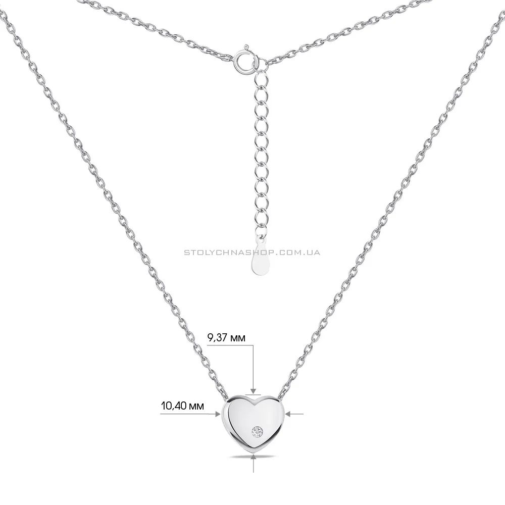 Колье "Сердце" из серебра с одним фианитом (арт. 7507/1189)
