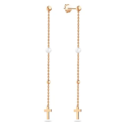 Золоті сережки-підвіски з перлами (арт. 106796прлб)
