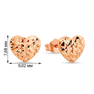 Сережки-пусети з червоного золота з алмазною гранню (арт. 106043)