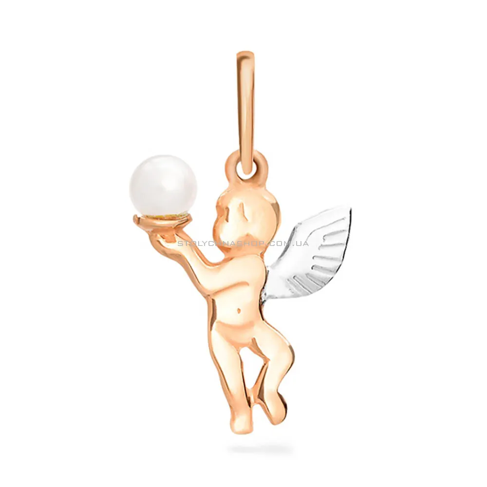 Кулон «Ангел» из комбинированного золота с жемчугом (арт. 422294кбпрлб)