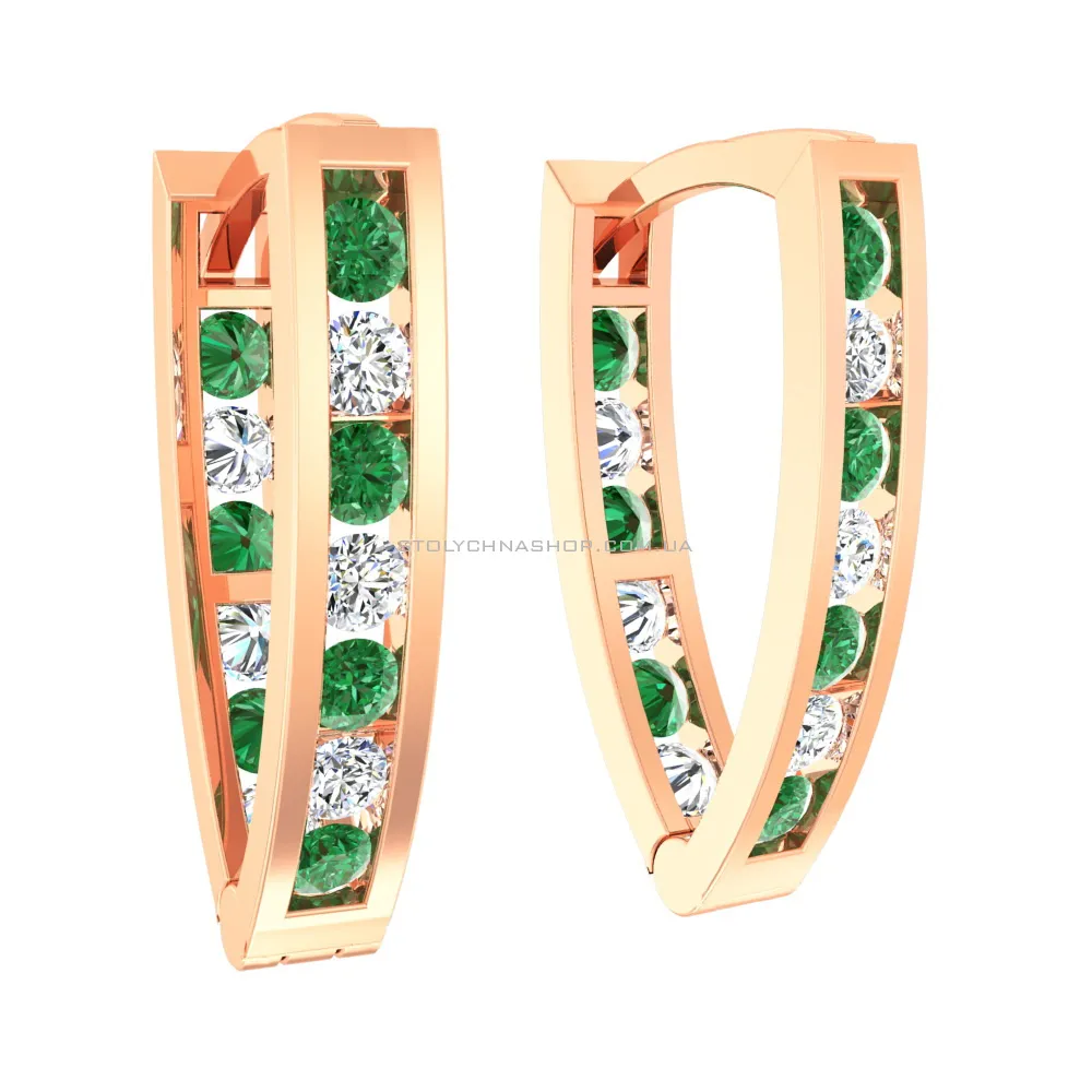 Дитячі золоті сережки з зеленими фіанітами (арт. 110155з) - цена