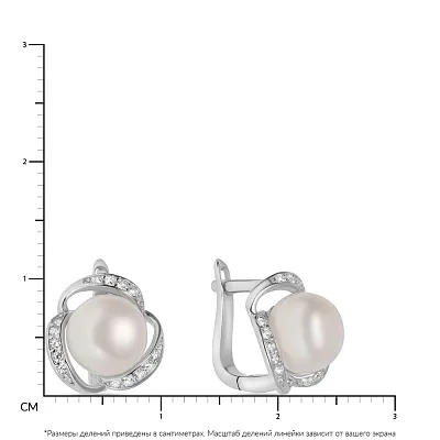 Срібні сережки з перлами і фіанітами (арт. 7502/4009жб)