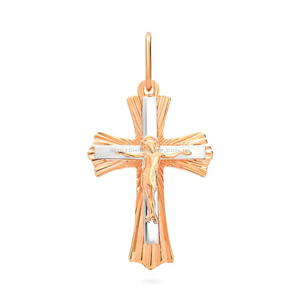 Золотой нательный крестик с насечками (арт. 505982кб)