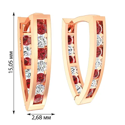 Дитячі золоті сережки з червоними фіанітами (арт. 110155к)