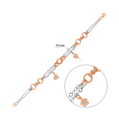 Браслет из красного и белого золота с подвесками  (арт. 321811кбП2)
