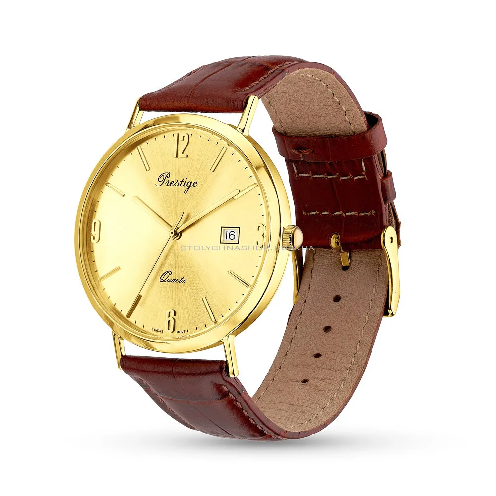 Наручний золотий годинник зі шкіряним ремінцем (арт. 260223ж) - цена