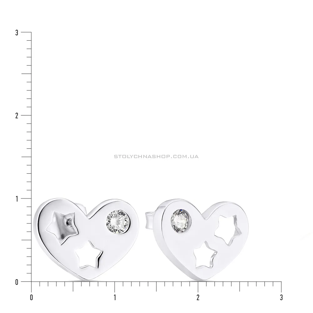 Срібні сережки пусети «Серденька» з фіанітами (арт. 7518/5351)