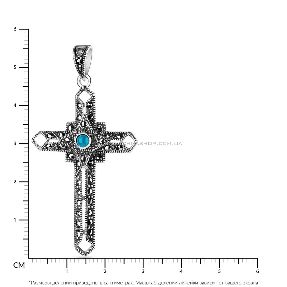 Серебряный крестик с бирюзой и марказитами (арт. 7403/2869мркБ) - 2 - цена