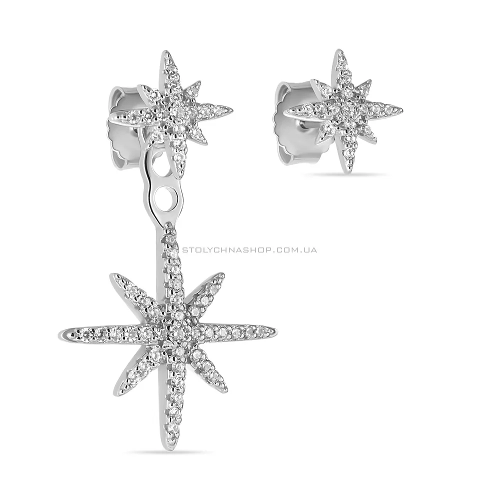 Срібні асиметричні сережки-пусети з фіанітами (арт. 7518/5547) - цена