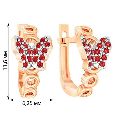 Золоті дитячі сережки "Метелики" з червоними фіанітами  (арт. 110480к)