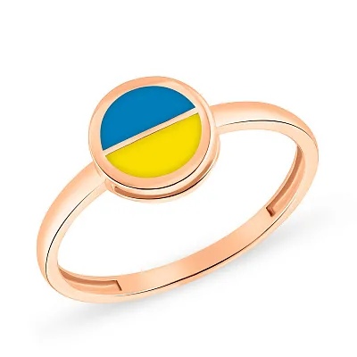 Золотое кольцо с синей и желтой эмалью  (арт. 141195есж)