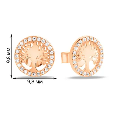 Золоті сережки з фіанітами Дерево життя (арт. 1091169)