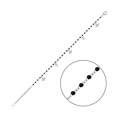 Срібний браслет на ногу з емаллю та фіанітами (арт. 7509/4121неч)