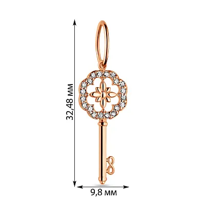Золотой подвес в красном цвете металла &quot;Ключ&quot; (арт. 424357)