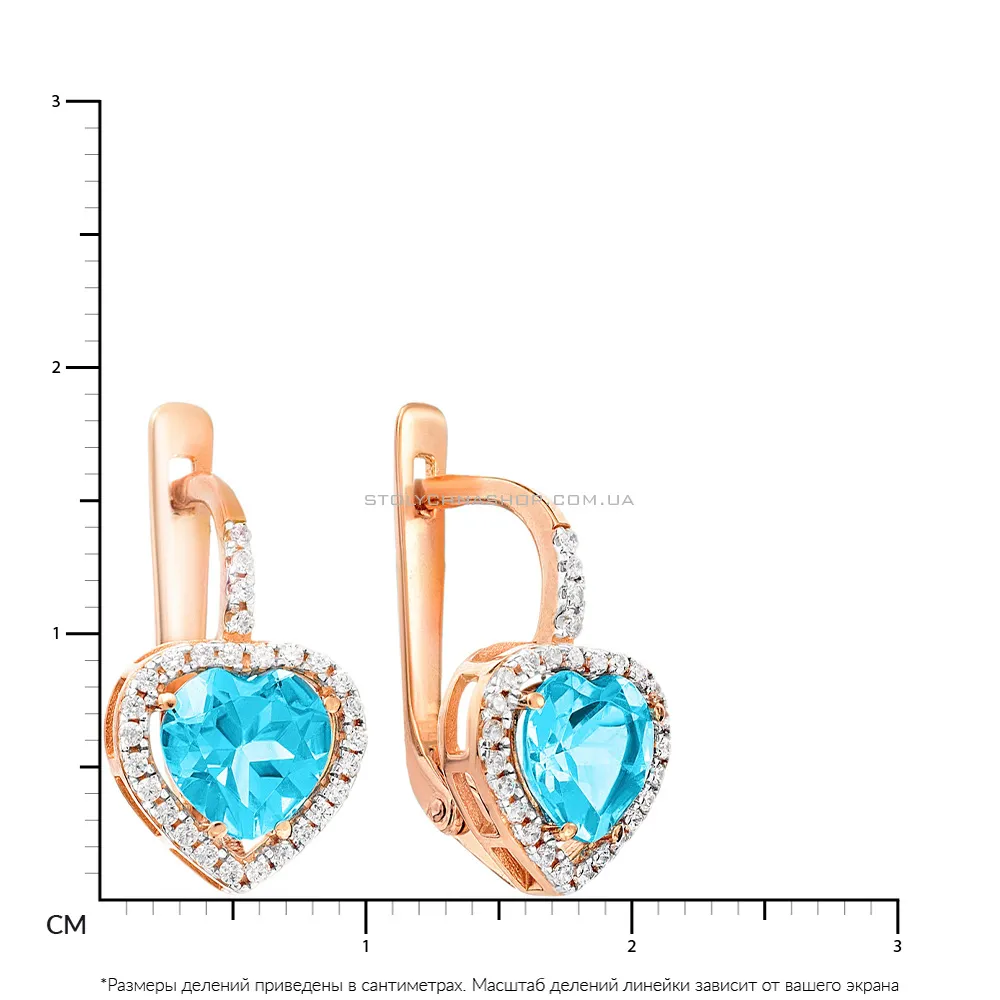 Золотые серьги «Сердечки» с кварцем и фианитами (арт. 110392ПсГ) - 2 - цена