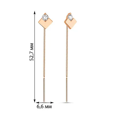 Золотые серьги протяжки с фианитами (арт. 109707)