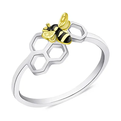 Кольцо из серебра &quot;Пчелка&quot; с эмалью (арт. 7501/КК24Ч/1041-1-16,5)