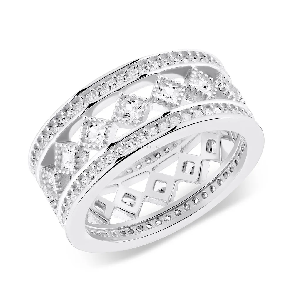 Серебряное широкое кольцо с фианитами  (арт. 7501/т1622114) - цена