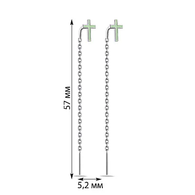 Срібні сережки-протяжки з зеленою емаллю (арт. 7502/1026езсю)