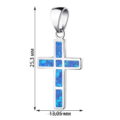 Підвіс-хрестик зі срібла з синім опалом (арт. 7503/3403Пос)