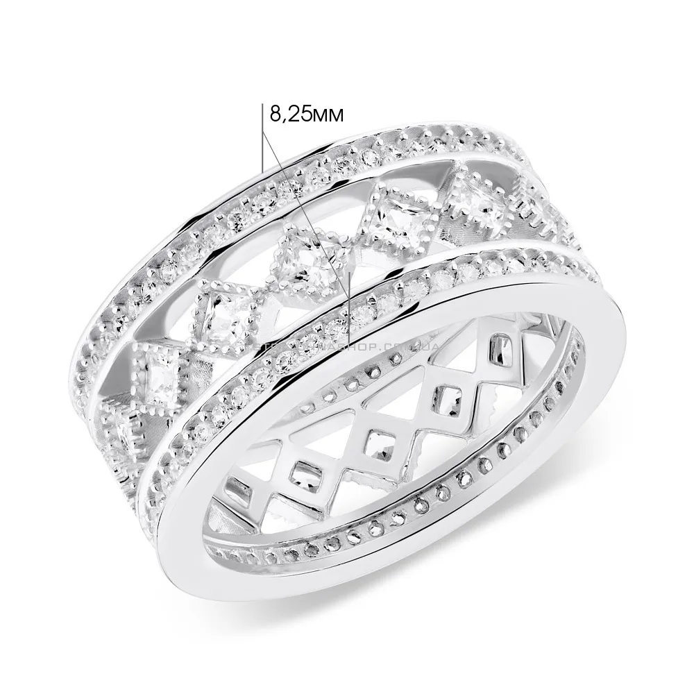 Серебряное широкое кольцо с фианитами  (арт. 7501/т1622114) - 2 - цена