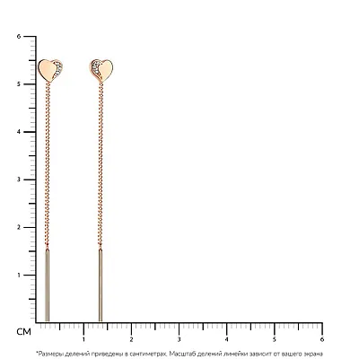 Сережки-протяжки из красного золота с фианитами (арт. 101734)